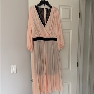 Blush Pink Dress with Black Lace Overlay